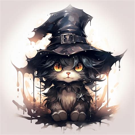 Premium Ai Image There Is A Cat Wearing A Witch Hat Sitting On The