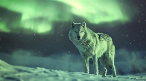 Arctic Wolf Under The Northern Lights Premium Ai Generated Image