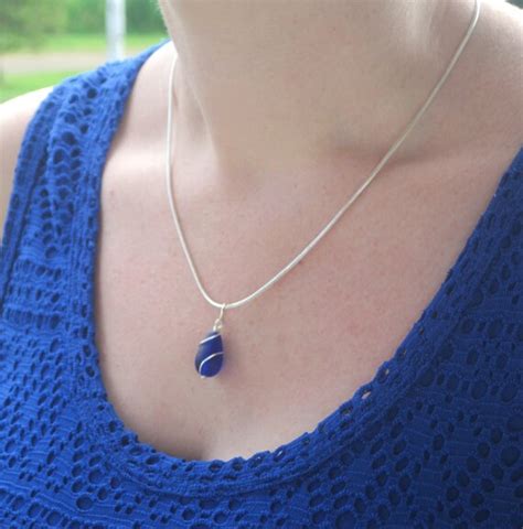 Cobalt Blue Necklace Cultured Sea Glass Jewelry Bridesmaid