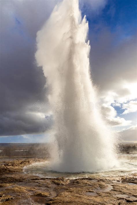 Strokkur Hot Spring Eruption Near Geysir Spring South West Iceland