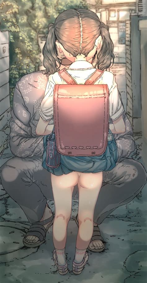 Ozzzzy Original Bad Id Bad Twitter Id Highres 1boy 1girl Age Difference Ass Backpack