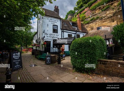 The exterior of Ye Olde Trip to Jerusalem pub dating from 1189 below Nottingham Castle Stock ...