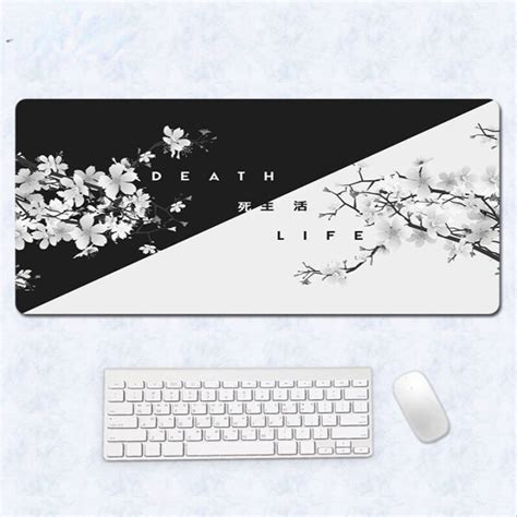 Black White Cherry Blossom Gaming Mouse Pad Large Lthicken Locking Edge