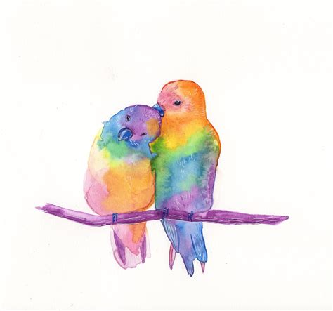 Watercolor Love Birds