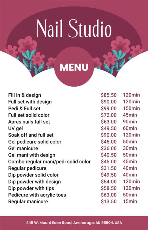 Free Customizable Nail Salon Menu Templates