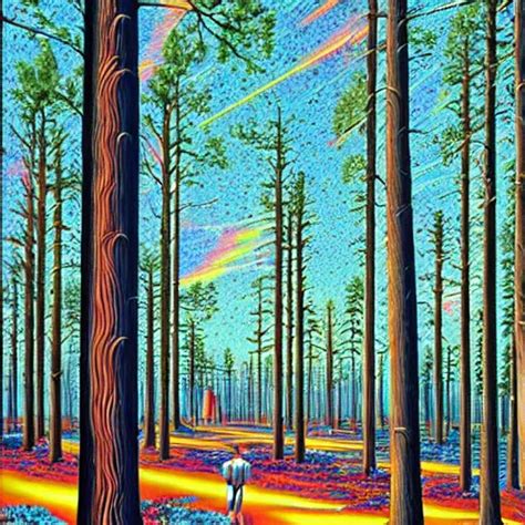 Psychedelic Trippy Pine Forest Cartoon By Rob Stable Diffusion