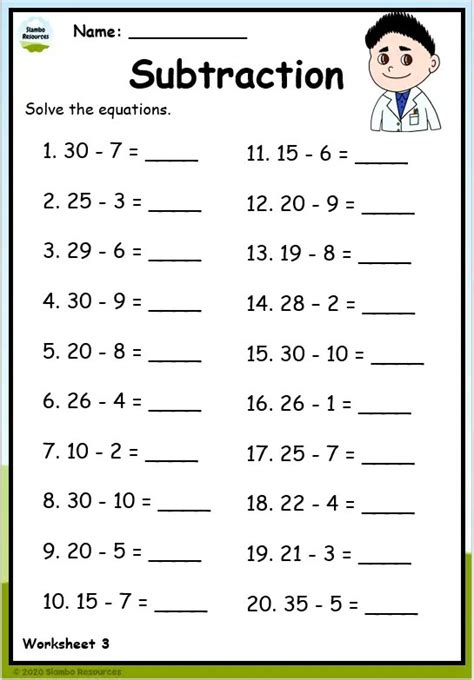 Math Subtraction Worksheets For Grade 1