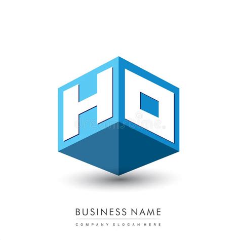 Letter Ho Logo In Hexagon Shape And Blue Background Cube Logo With