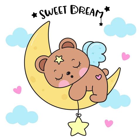 Cute Teddy Bear Sleep On Moon Sweet Dream Fairy Tales 46378099 Vector