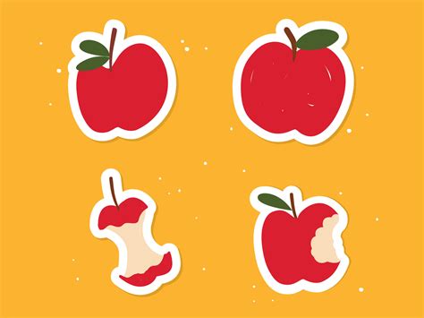 Hand Drawn Cute Apple Bitten Apple Apple Core Vector Sticker Style