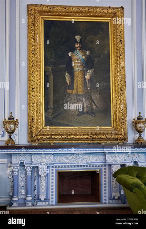 Portrait Of Shah Nasser Ed Din In Full Royal Dress Displayed In The