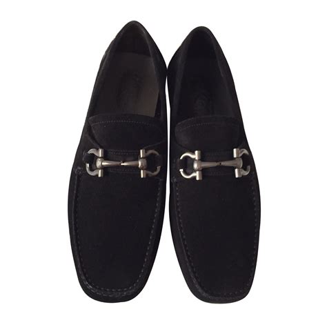 Salvatore Ferragamo Mocassins Homme Suede Noir Ref23509 Joli Closet