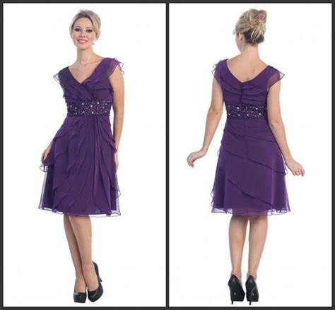 2014 High Quality Elegent Purple V Neck Empire Knee Length Short