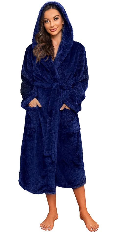 Heartnice Womens Hooded Fleece Robe Long Fluffy Thick Warm Plush Bathrobenavyl Xl