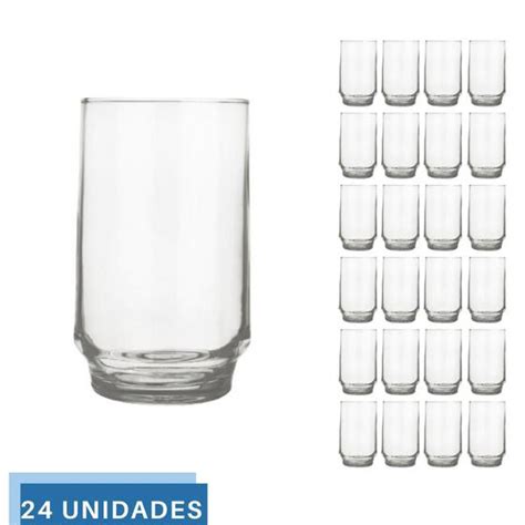 Jogo 24 Copo 300ml Vidro Lights Suco Agua Transparente Nadir NADIR