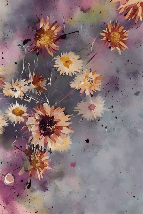 Muted Colors And Beautiful Flowers In A Painterly Watercolour Splatter