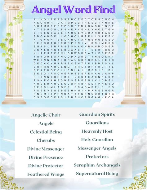 Angel Word Find 8 5 X 11 1 Puzzle 1 Answer Sheet Etsy