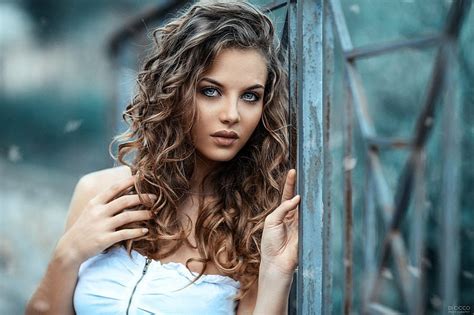 HD Wallpaper Models Blue Eyes Brunette Curl Depth Of Field Girl