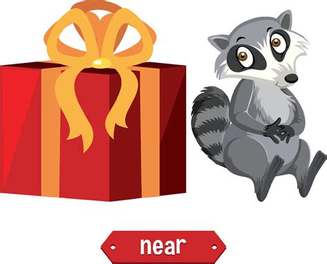 Preposition Wordcard Design With Raccoon Near Box 6199654 Vector Art At Vecteezy