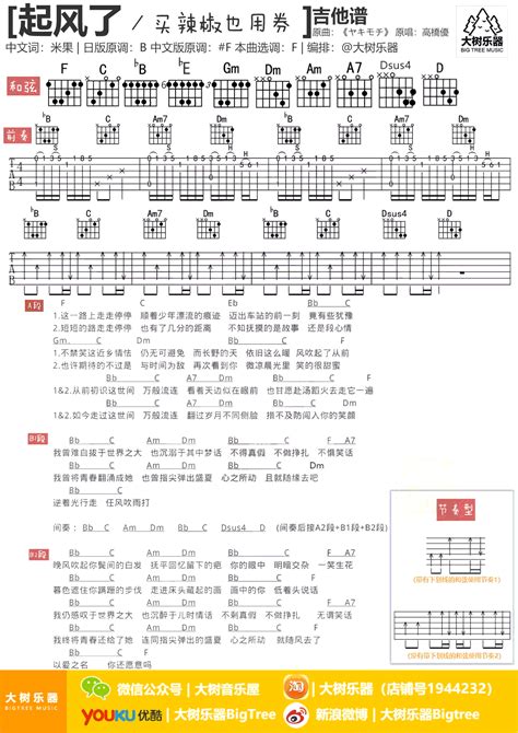 起风了吉他谱 买辣椒也用券 《起风了》吉他教学视频大树乐器吉他吧