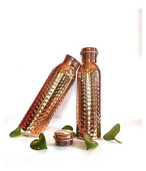 New Raj Enterprises Hammer Copper Bottle Set Of 2 Brown 1000ML Ml