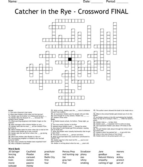 Catcher In The Rye Crossword Final Wordmint