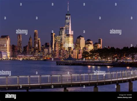 Downtown Skyline Manhattan Hudson River New York City From Pedestrian