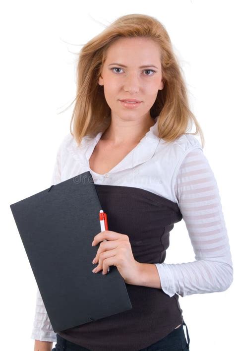 Portret Van Het Meisje Van De Blonde Van Het Bureau Stock Foto Image Of Mensen N