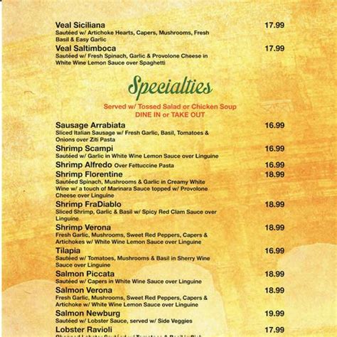 Bella Sera Of Kerrville Inc Menu In Kerrville Texas Usa