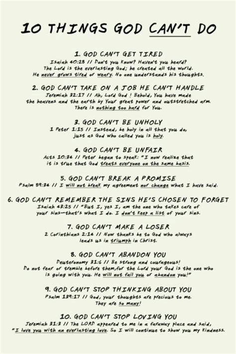 A Poem Written In Black And White With The Words 10 Things God Can T Do