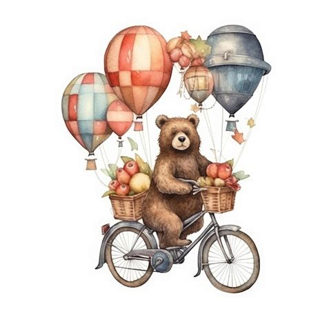 Oso Andando En Bicicleta Con Globos Y Un Oso Encima Foto Premium