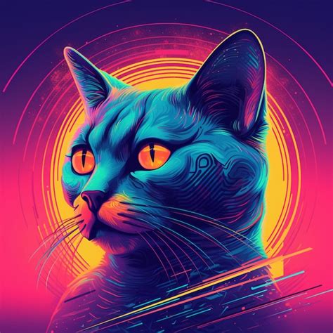 Gato Futurista Estilo Vaporwave Foto Premium