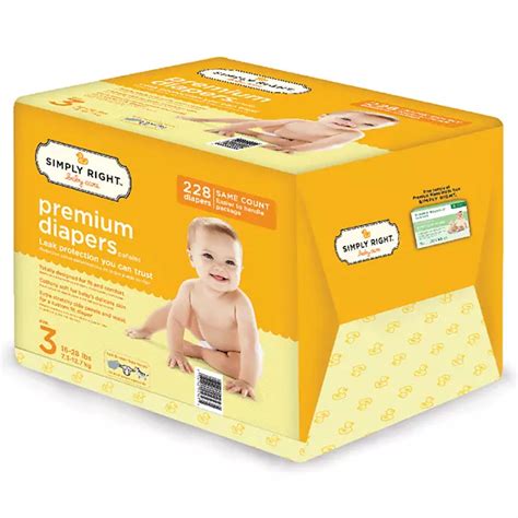 Simply Right Premium Diapers Size 3 16 28 Lbs 228 Ct Sams Club