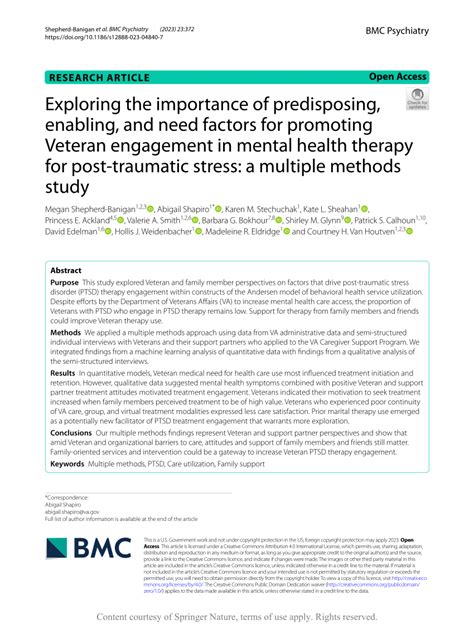 Pdf Exploring The Importance Of Predisposing Enabling And Need Factors For Promoting Veteran