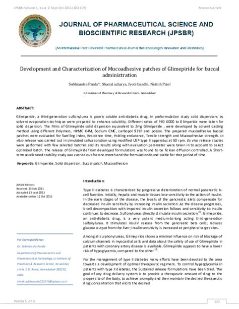 Pdf Development And Characterization Of Mucoadhesive Patches Of Glimepiride For Buccal