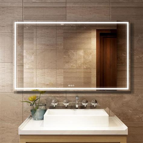 Casainc Frameless Led Bathroom Mirror 60 In Lighted Led Fog Free Siver Rectangular Frameless