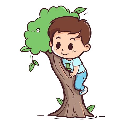 Un petit garçon mignon qui grimpe sur un arbre illustration vectorielle