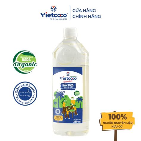 Dầu dừa nguyên chất hữu cơ ép lạnh Vietcoco CHAI NẮP VẶN 250ML Date