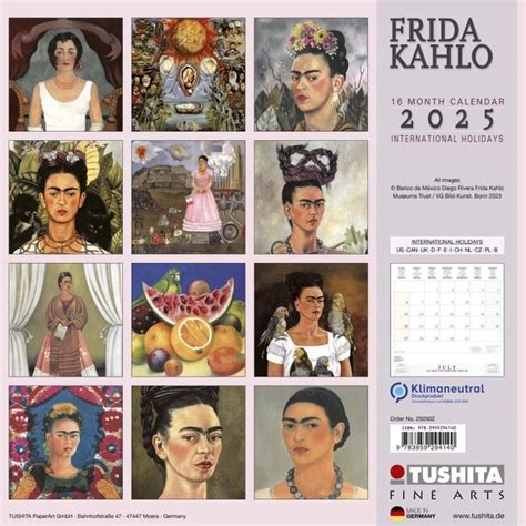 Buy Frida Kahlo Calendar 2025 Simply Order Online Kalenderwinkel Nl