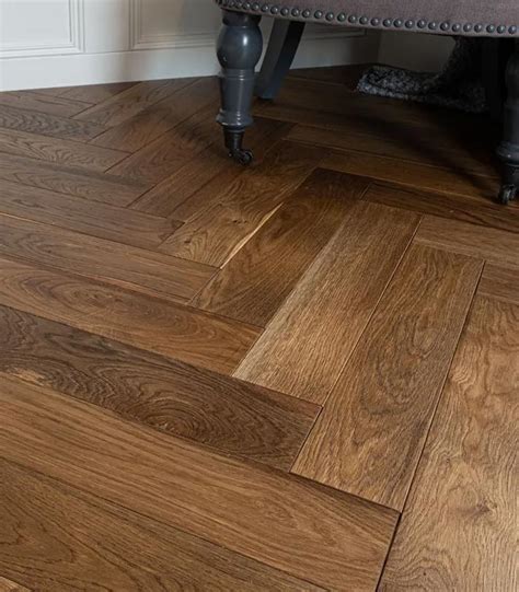 Smoked Oak Herringbone Brushed And Lacquered 100mm X 18mm Engineered Parquet Wood Flooring