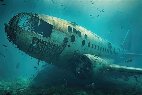 Premium Photo Sunken Transport Airplane With Its Wreckage Lying On The Ocean Floor Generative Ai