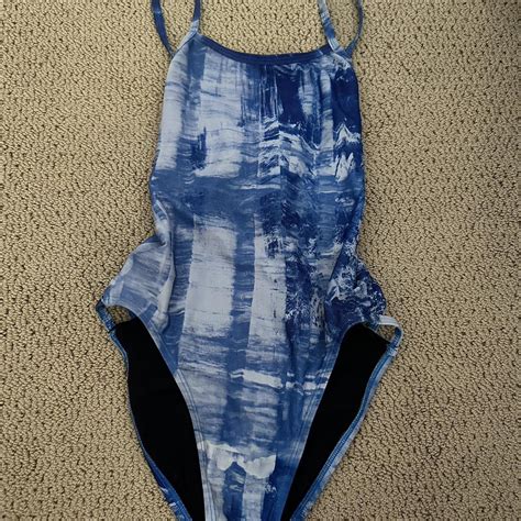 Jolyn Swim Suit Purple Blue Wave Pattern Size 28 Depop