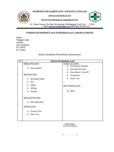 Formulir Permintaan Pemeriksaan Laboratorium Ok Pdf