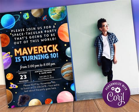 Planet Birthday Invitation Photo Invite Outer Space Party - Etsy