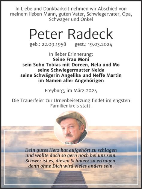 Traueranzeigen Von Peter Radeck Abschied Nehmen De