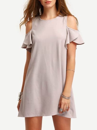 Cold Shoulder Ruffle Sleeves Shift Dress SHEIN