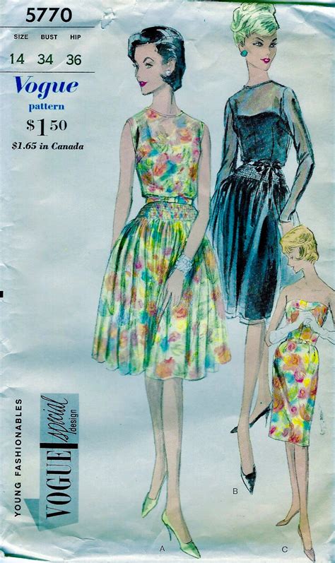 Rare Uncut 1950s Vintage Vogue Special Design Pattern 5770 Glam Strapless Sheath Cocktail