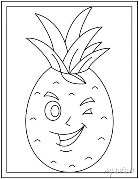 Cute Pineapple Fruit Colouring Page Vector Wall Stickers Juicy