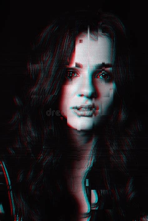 Black And White Portrait Of A Beautiful Girl With 3d Glitch Effect