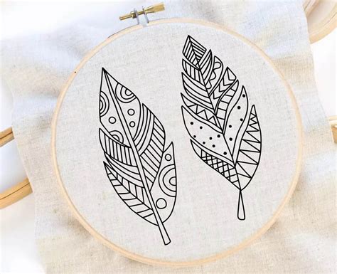 Boho Feather Embroidery Pattern Boho Embroidery Pattern Etsy